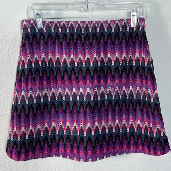 Free People Retro 60s 70s Open Knit Crochet Chevron Micro Mini Skirt Medium - Picture 5 of 10